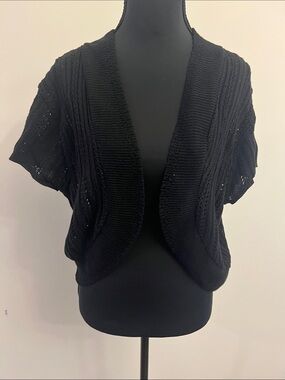 Dots Black Open-Knit Short Sleeve Cardigan Shrug